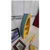 Image 3 : Canoe-Shaped Wall Shelf, Framed Wolf Print, Framed Elephant Print, Antler Wall Decor