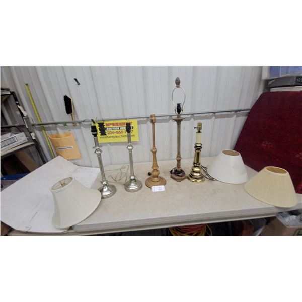 Assorted Table Lamps: 2 Silver-Tone, 1 Wood-Tone, and 3 Brass-Tone Lamps