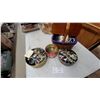 Image 1 : Three Tins of Assorted Buttons, Tin of Safety Pins, and Woven Sewing Basket