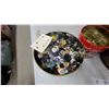 Image 2 : Three Tins of Assorted Buttons, Tin of Safety Pins, and Woven Sewing Basket