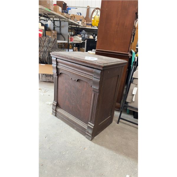 Antique Raymond Treadle Sewing Machine Cabinet with Ornate Carved Wood Details