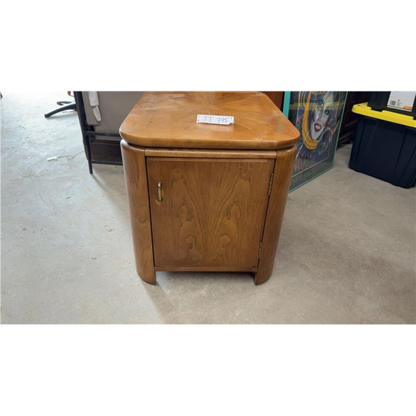 Wood End Table Nightstand with Starburst Veneer Top and Single Cabinet Door, 21 × 26 × 20”