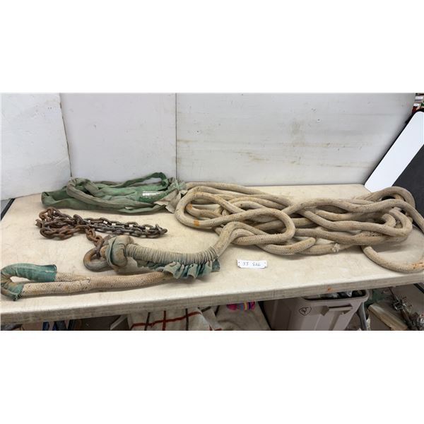 Heavy-Duty Lifting Equipment: 4' Green Web Sling 6,000 Pound, 1”+ Diameter Rope, Chain with Hook