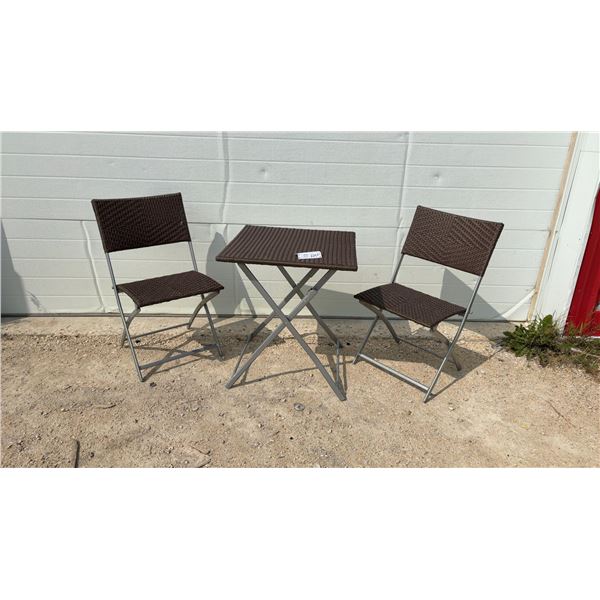 Brown Wicker-Style Folding Bistro Set with Square Table 24 × 24” and Two Chairs