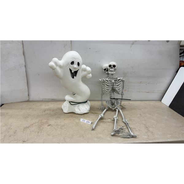 Halloween Blow Mold Ghost and Two Skeleton Props