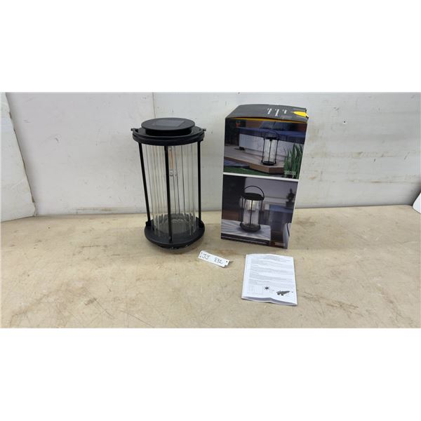 Solar-Powered Outdoor Lantern, Model WRA124RB, Black Finish with Fluted Glass Panels