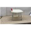 Image 1 : Adjustable-Height Shower Stool with Cream Plastic Seat and Red Grab Handles