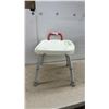 Image 3 : Adjustable-Height Shower Stool with Cream Plastic Seat and Red Grab Handles