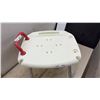 Image 4 : Adjustable-Height Shower Stool with Cream Plastic Seat and Red Grab Handles