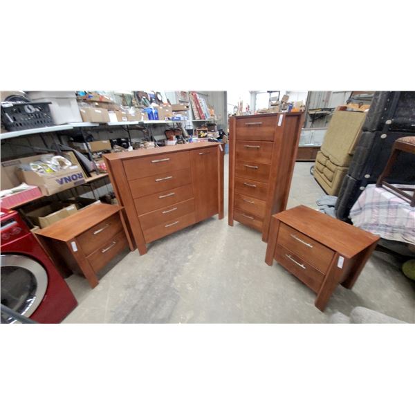 Four-Piece Wood Dresser Set with 2 Night Stands