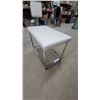 Image 2 : White Upholstered Bench with Chrome Frame and Wire Shelf 14”×19”×24”