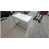 Image 4 : White Upholstered Bench with Chrome Frame and Wire Shelf 14”×19”×24”