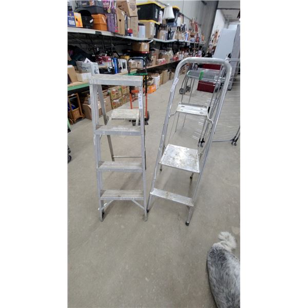 Two Aluminum Step Ladders: One 4-Step and One 3-Step Folding Ladder