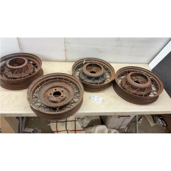 Set of Four Rusty Wire Spoke Wheels, 1932-1935