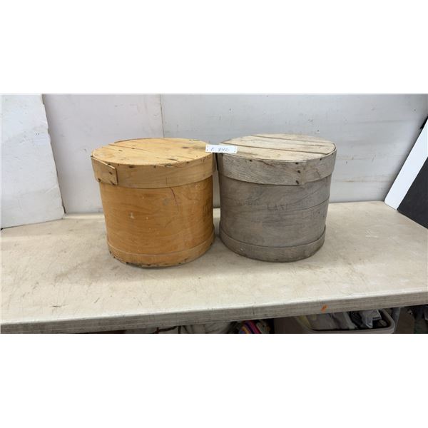 Pair of Vintage Round Wooden Cheese Boxes with Slat Lids