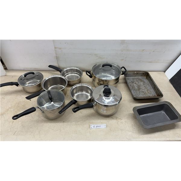 Stainless Steel Cookware Including Saucepans, Stockpot, Baking Pan, Loaf Pan