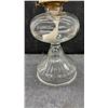 Image 6 : Set of Three Vintage Clear Glass Kerosene Oil Lamps with Ribbed Bases and Chimneys, Tallest 18 1/2”