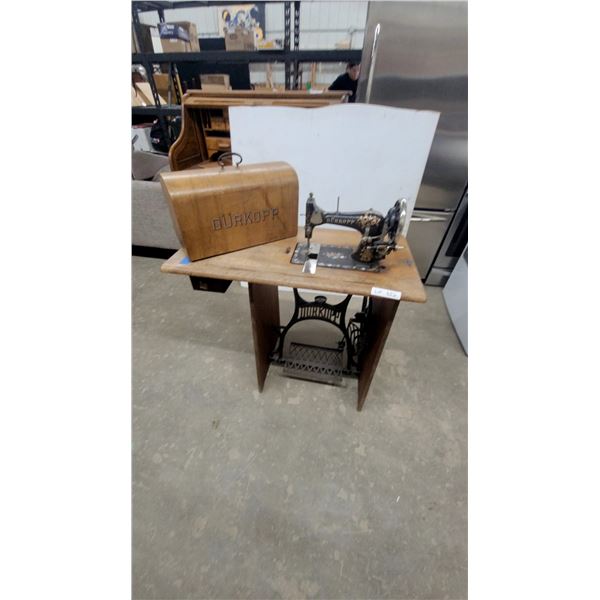 Dürkopp Antique Sewing Machine and Wood Case, Cast Iron Treadle Base