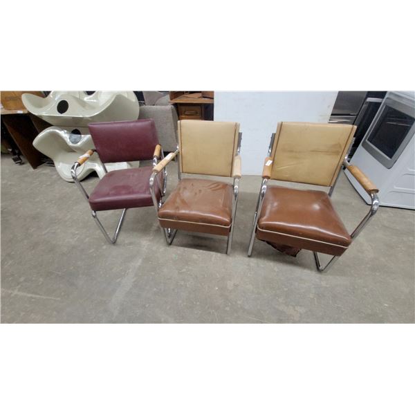 Vintage Chrome and Upholstered Armchairs with Wood Armrests