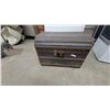 Image 1 : Antique Steamer Trunk with Wood Slats and Metal Straps, 22”×31”×20”