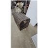 Image 2 : Antique Steamer Trunk with Wood Slats and Metal Straps, 22”×31”×20”