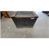 Image 1 : Vintage Wooden Trunk with "L.M. CANADA" Stenciling, and Metal Handles 22”×22”×31”