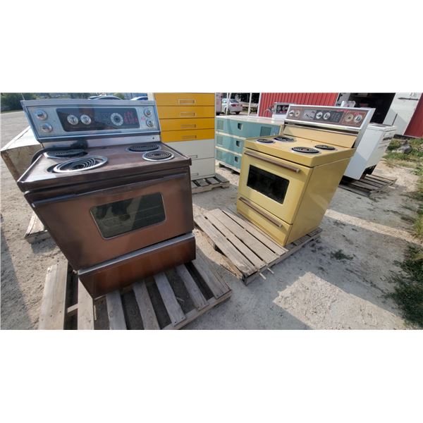 2 Vintage Stoves: Brown Connoisseur and Harvest Gold Westinghouse