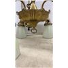 Image 11 : Three Vintage Brass Multi-Arm Chandeliers with Glass Shades, 4-Light, 3-Light, and 5-Light
