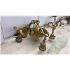 Image 13 : Three Vintage Brass Multi-Arm Chandeliers with Glass Shades, 4-Light, 3-Light, and 5-Light