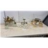 Image 1 : Three Vintage Brass Multi-Arm Chandeliers with Glass Shades, 4-Light, 3-Light, and 5-Light