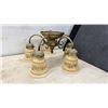 Image 2 : Three Vintage Brass Multi-Arm Chandeliers with Glass Shades, 4-Light, 3-Light, and 5-Light