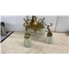 Image 8 : Three Vintage Brass Multi-Arm Chandeliers with Glass Shades, 4-Light, 3-Light, and 5-Light