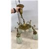 Image 9 : Three Vintage Brass Multi-Arm Chandeliers with Glass Shades, 4-Light, 3-Light, and 5-Light