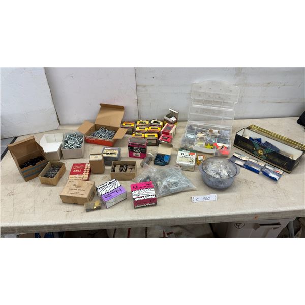 Assorted Hardware Lot Including Hilti NK 62 S 12 Fasteners, Nails, Screws, Staples