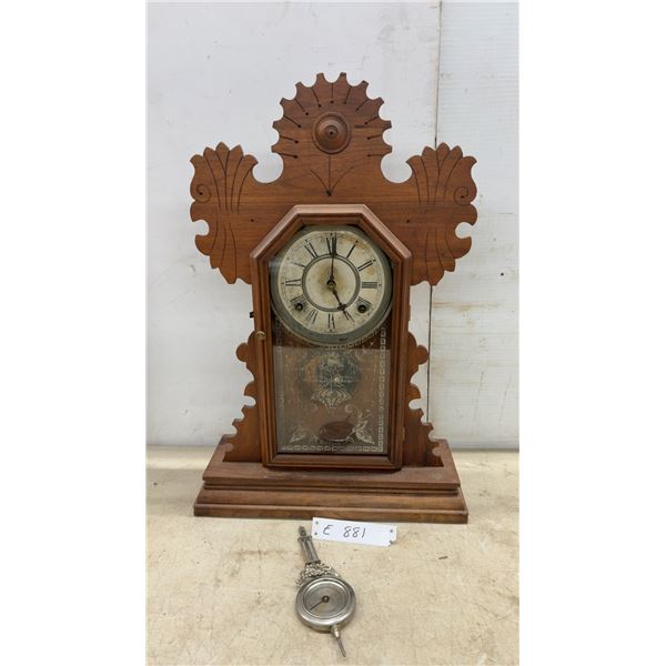 Waltham Clock Company Victorian Gingerbread Mantel Clock With Etched Glass Door, No Key