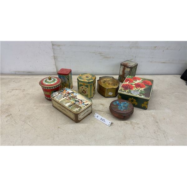 Vintage Decorative Tins Including Carr's Biscuit and Brooke Bond Tea with Floral and Scenic Motifs