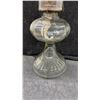 Image 2 : 3 Antique Glass Kerosene Oil Lamps With Ribbed Pedestal Bases and Glass Chimneys, Tallest 19 1/2”