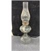 Image 3 : 3 Antique Glass Kerosene Oil Lamps With Ribbed Pedestal Bases and Glass Chimneys, Tallest 19 1/2”