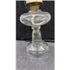 Image 4 : 3 Antique Glass Kerosene Oil Lamps With Ribbed Pedestal Bases and Glass Chimneys, Tallest 19 1/2”