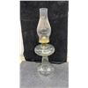 Image 5 : 3 Antique Glass Kerosene Oil Lamps With Ribbed Pedestal Bases and Glass Chimneys, Tallest 19 1/2”