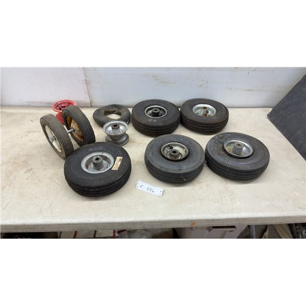 Assortment of 10” x 4.10/3.50-4 Utility Tires, Wheels, and Hubs for Hand Trucks and Carts