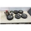 Image 1 : Assortment of 10” x 4.10/3.50-4 Utility Tires, Wheels, and Hubs for Hand Trucks and Carts