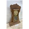 Image 7 : Antique Carved Oak Gingerbread Mantel Clock with Pendulum and Key, 23 × 15”