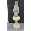 Image 3 : Three Vintage Glass Kerosene Oil Lamps, Clear Finger Lamp, Clear Pedestal, and Frosted Pedestal
