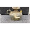 Image 6 : Three Vintage Glass Kerosene Oil Lamps, Clear Finger Lamp, Clear Pedestal, and Frosted Pedestal