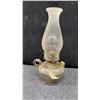 Image 7 : Three Vintage Glass Kerosene Oil Lamps, Clear Finger Lamp, Clear Pedestal, and Frosted Pedestal