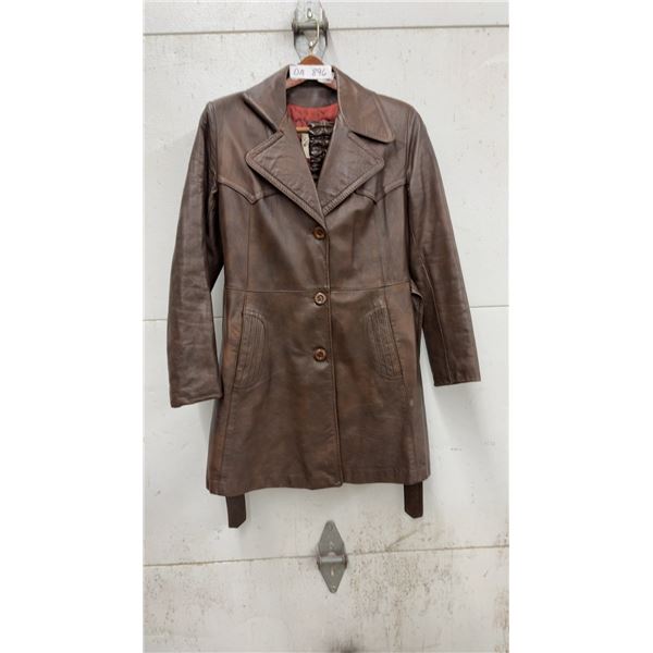 Victoria Leather Made in Canada Brown Belted Mid-Length Coat with Quilted Lining