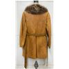 Image 4 : Vintage 1970s Murena Tan Leather Mid-Length Coat with Fur Collar and Belt, Made in Canada Sz M-L