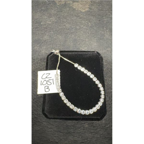 Platinum Plated 4.0mm Simulated Diamond Tennis Bracelet, 6”-10” Long