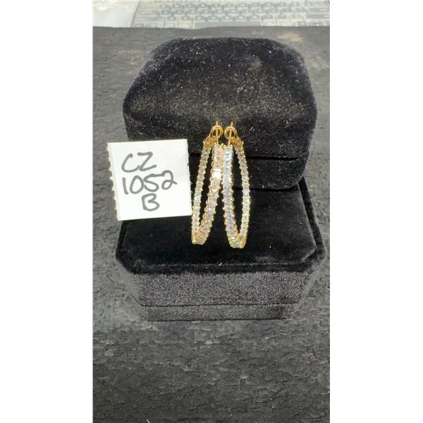 14K Gold plated 33.0mm Princess Cut Simulated Diamond Hoop Earrings